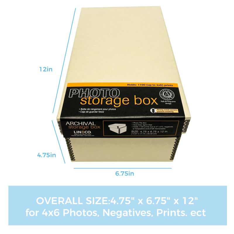 Lineco Photo Card Box, Museum-Quality Archival Storage, Acid-Free with Removable Lid, Bulk Storage for Negatives, Prints, Films, Photos, 4x6x12 Inches, Tan - Image 2
